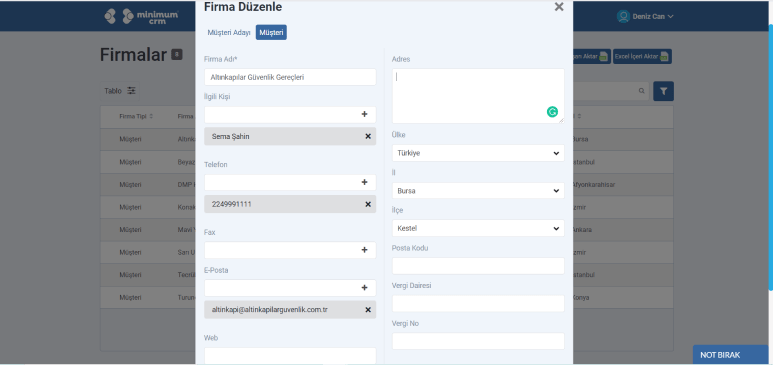 Lead Management - Company information editing screen